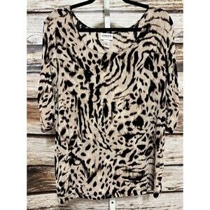 Chicos Travelers Cheetah Leopard Animal Print Shirt Blouse Stretch Slinky Size 3